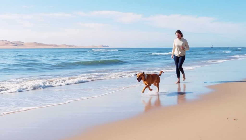 Hund und Besitzer an der Nordsee