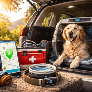 Reisevorbereitungen mit Hund und Accessoires